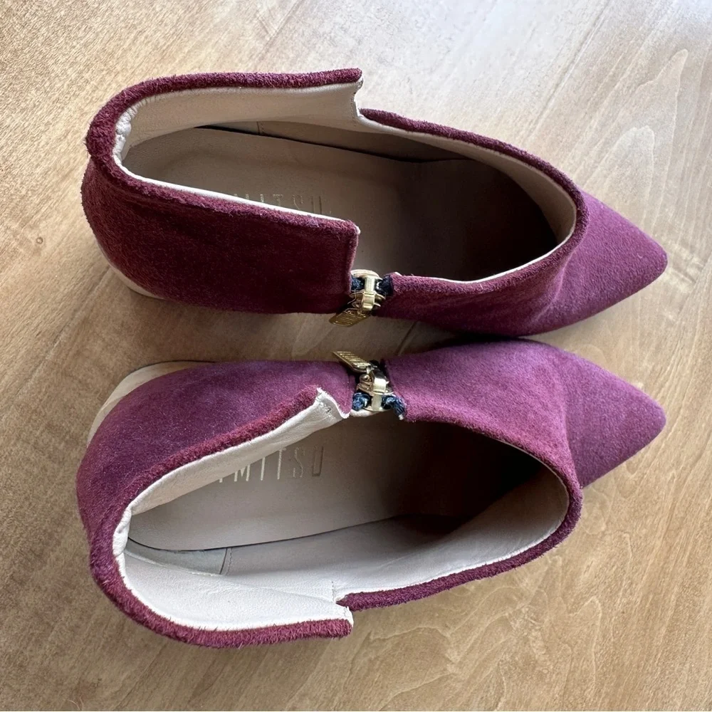 Himitsu Burgundy Suede Pointed Toe Ankle Booties, Size 39